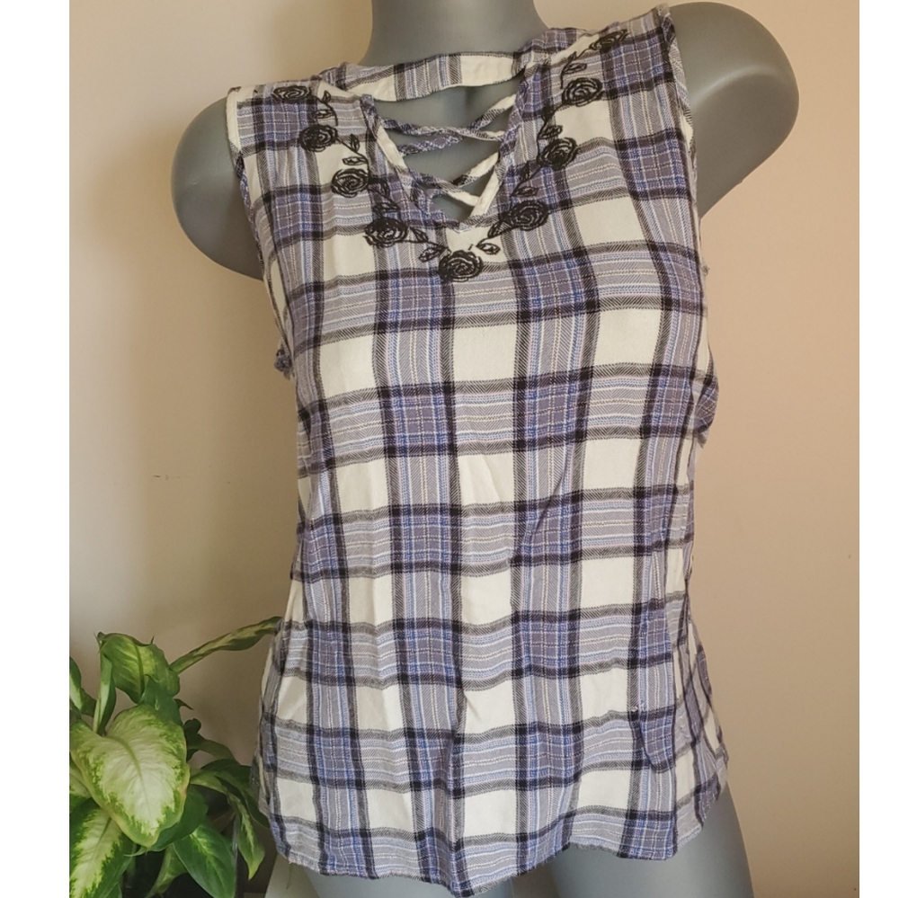 Maurices Blue and White Plaid Tank M